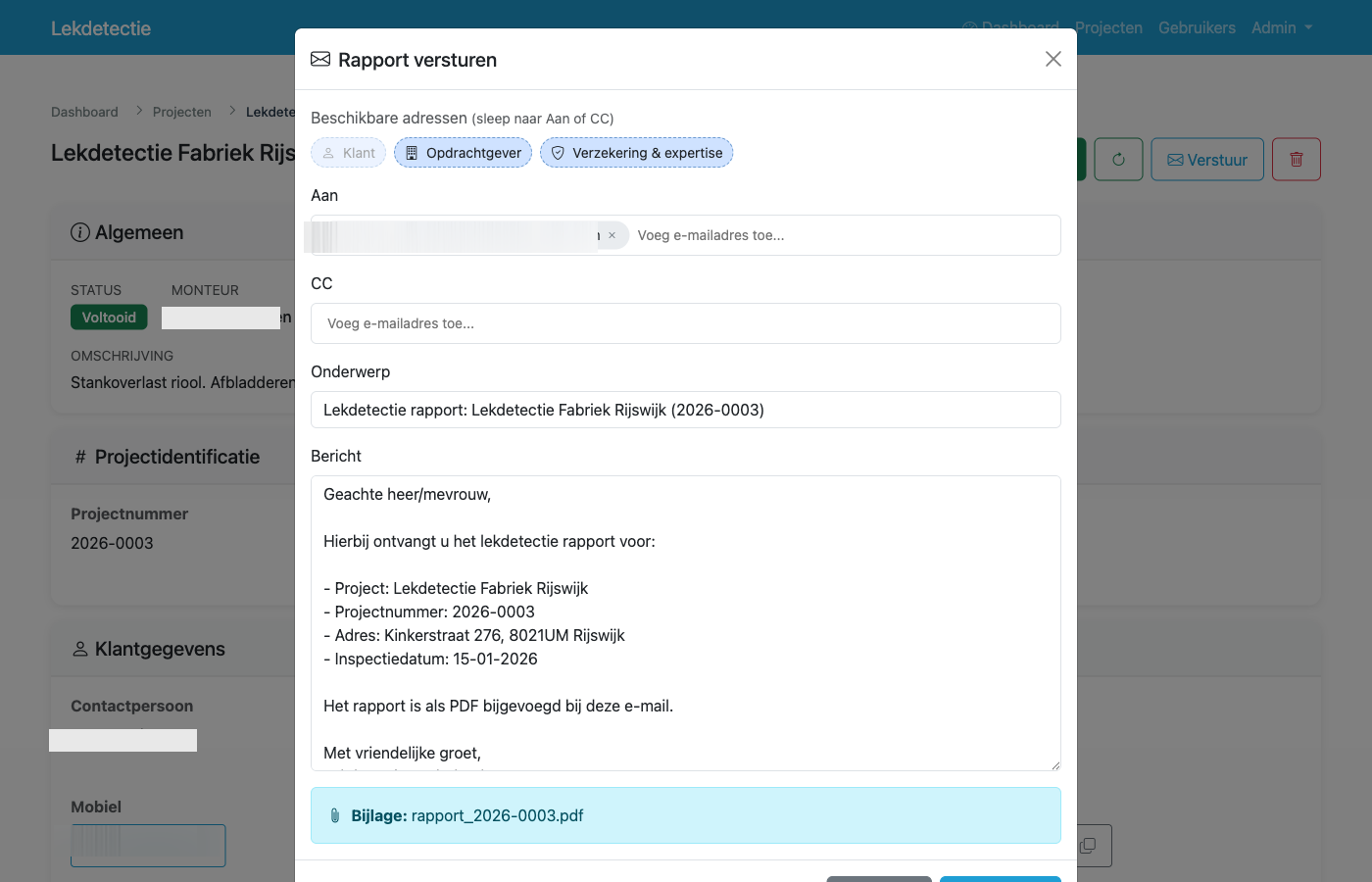 Rapport versturen per e-mail met PDF-bijlage